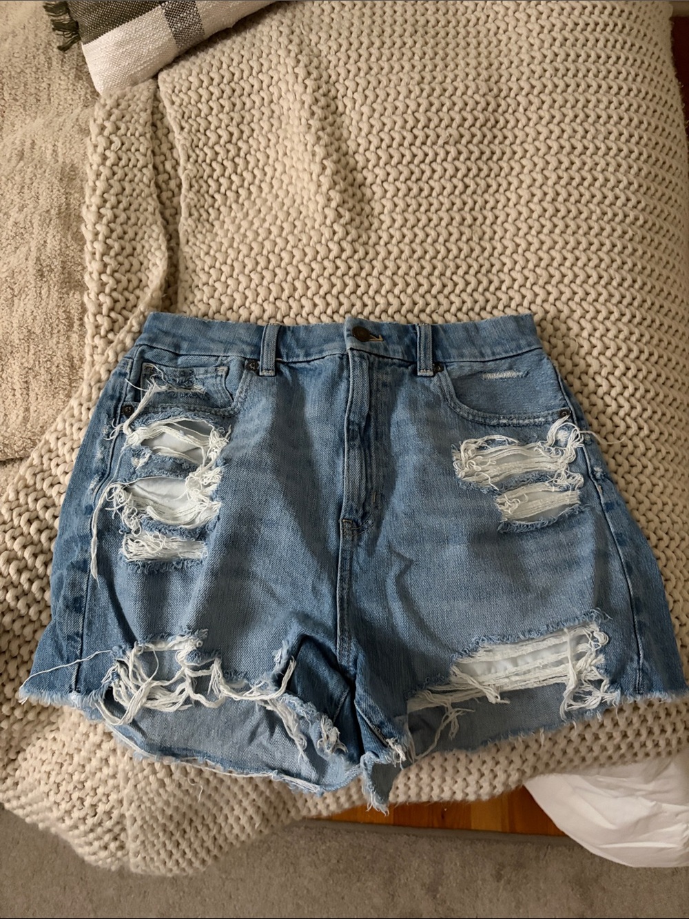 American Eagle Outfitters Distressed Light Blue Denim Shorts